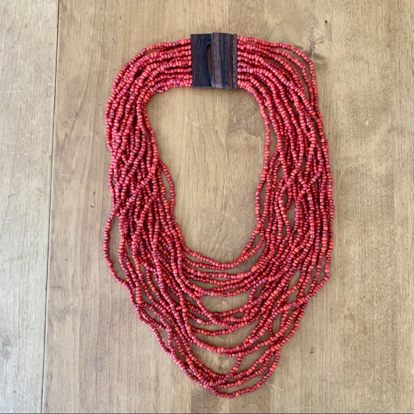Cost Plus World Market Jewelry - Orange beaded necklace with wooden closure